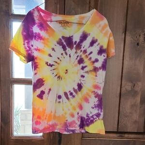Gildan Women's Spiral Tie-Dye Tee - Purple, Orange, Yellow
